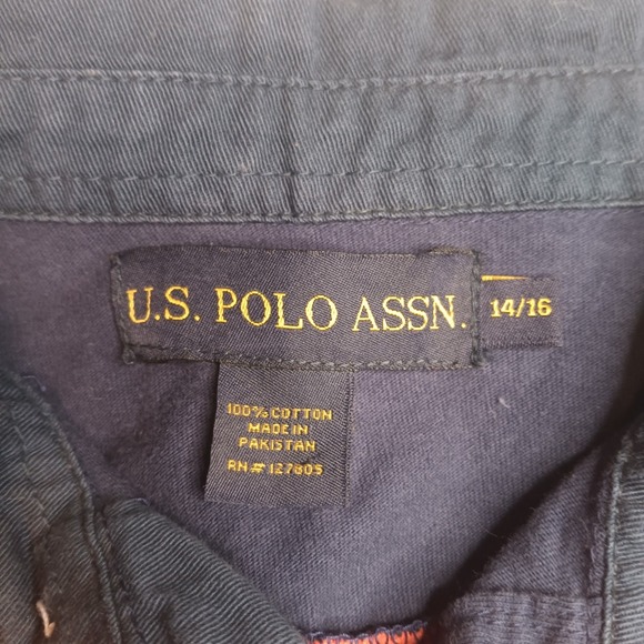 U.S. Polo Assn LS Polo Boys XL 14/16 Striped Blue Orange Rugby Pony Stitched #3 - Picture 5 of 11